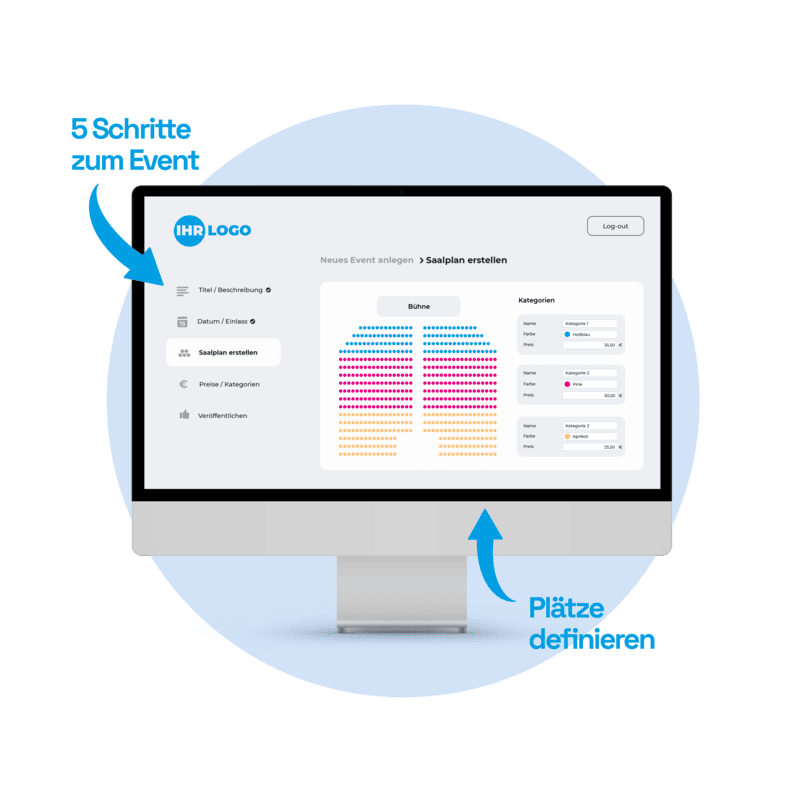Funktion: Einfache Event-Erstellung Desktop-Obrfläche zeigt eine Schritt-für-Schritt Anleitung für die Erstellung eines Events